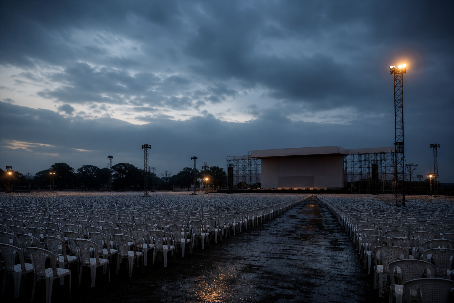 A political gathering ground before dawn